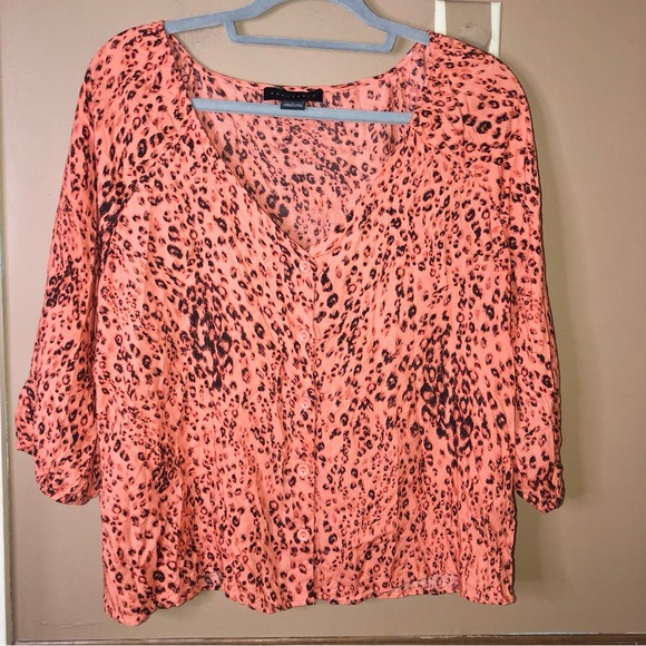Sanctuary Mila Button Front‎ Leopard Animal Print 3/4 Sleeve Top orange Large - Picture 2 of 6